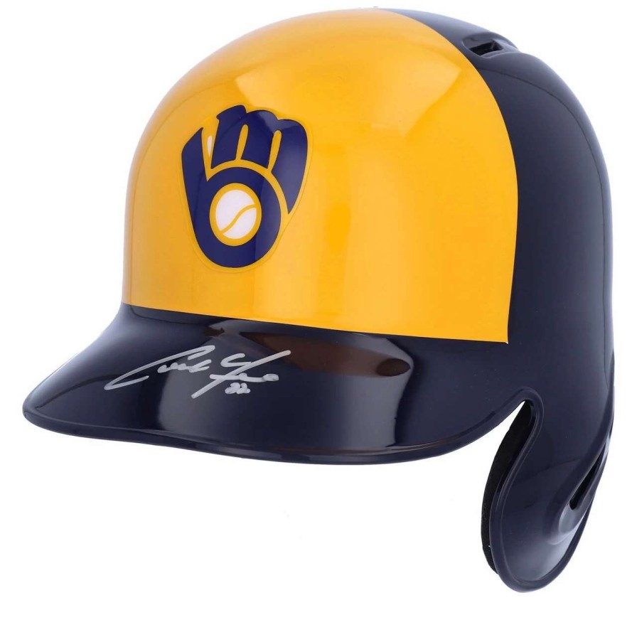 Collectibles & Memorabilia * | Autographed Milwaukee Brewers Christian Yelich Fanatics Authentic Yellow And Blue Replica Batting Helmet