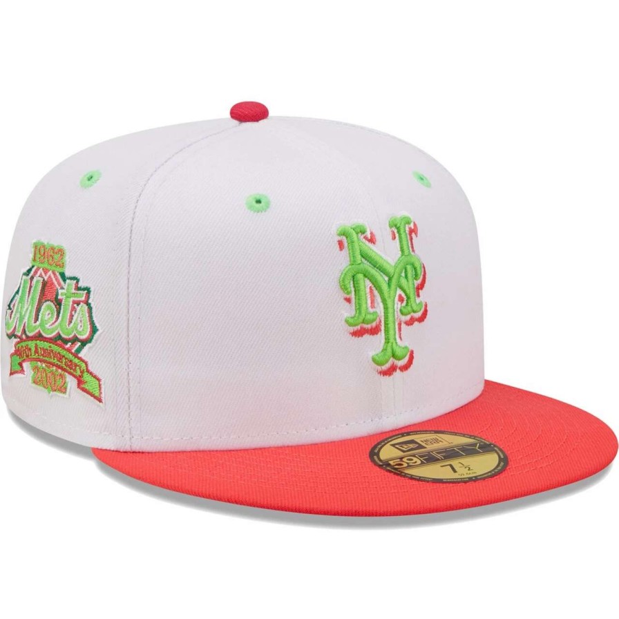 Team * | Men'S New York Mets New Era White/Coral 40Th Anniversary Strawberry Lolli 59Fifty Fitted Hat