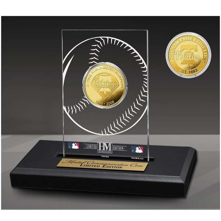 Collectibles & Memorabilia * | Philadelphia Phillies Highland Mint 2-Time World Series Champions Acrylic Gold Coin Desk Top Display