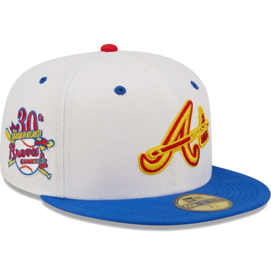 Team * | Men'S Atlanta Braves New Era White/Royal 30Th Season In Atlanta Cherry Lolli 59Fifty Fitted Hat