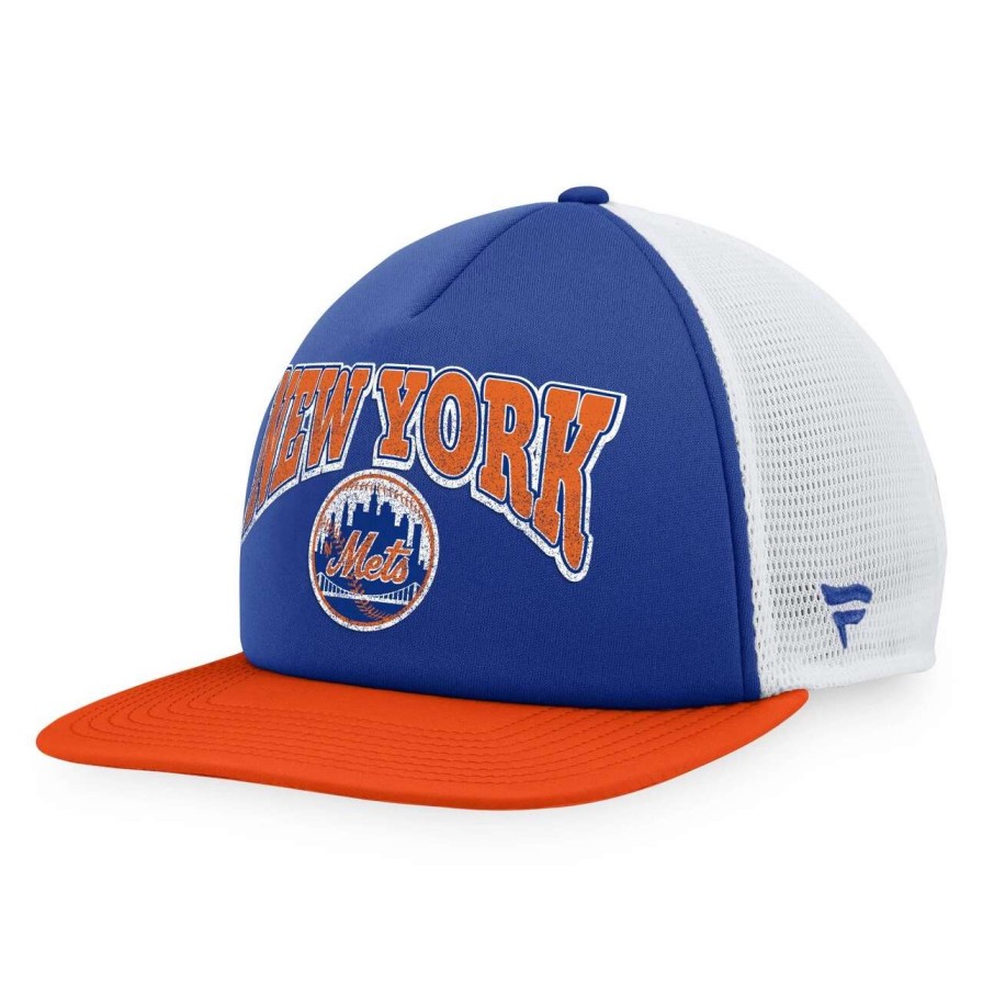 Team * | Men'S New York Mets Fanatics Branded Royal/Orange Heritage Foam Front Trucker Snapback Hat