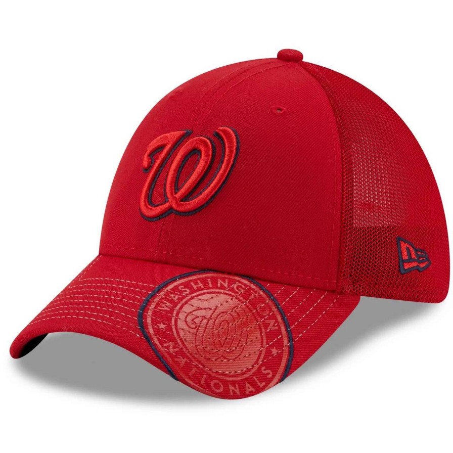 Team * | Men'S Washington Nationals New Era Red Pop Visor Mesh Back 39Thirty Flex Hat