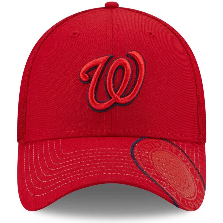 Team * | Men'S Washington Nationals New Era Red Pop Visor Mesh Back 39Thirty Flex Hat