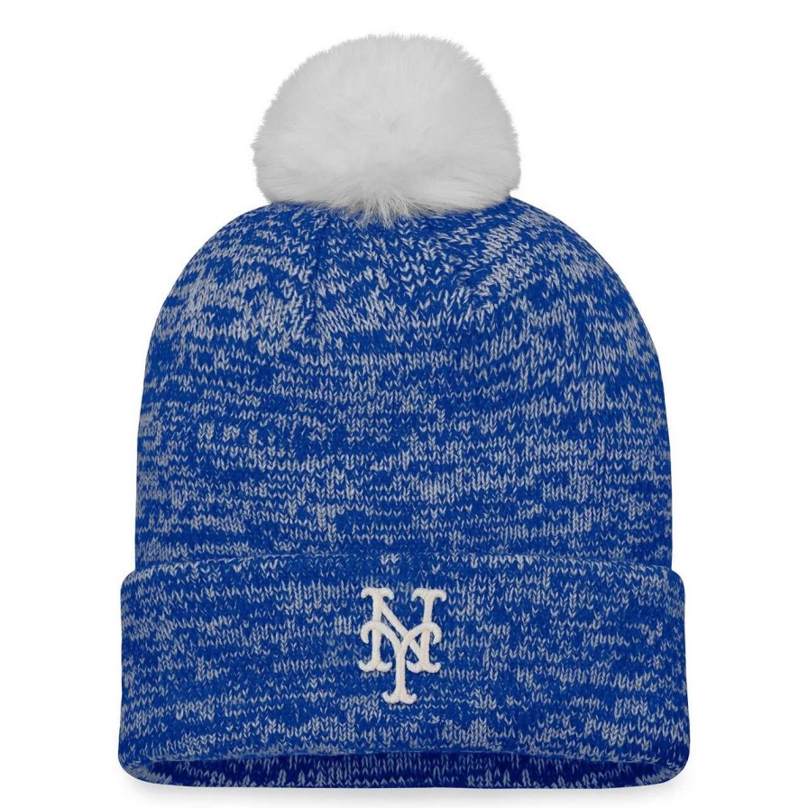 Team * | Women'S New York Mets Fanatics Branded Royal/White Iconic Cuffed Knit Hat With Pom