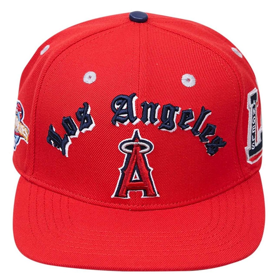 Team * | Men'S Los Angeles Angels Pro Standard Red 2002 World Series Old English Snapback Hat