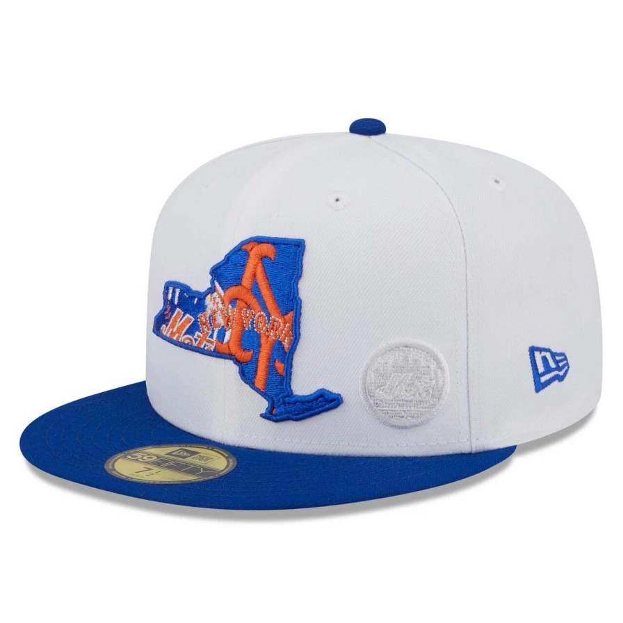 Team * | Men'S New York Mets New Era White/Royal State 59Fifty Fitted Hat