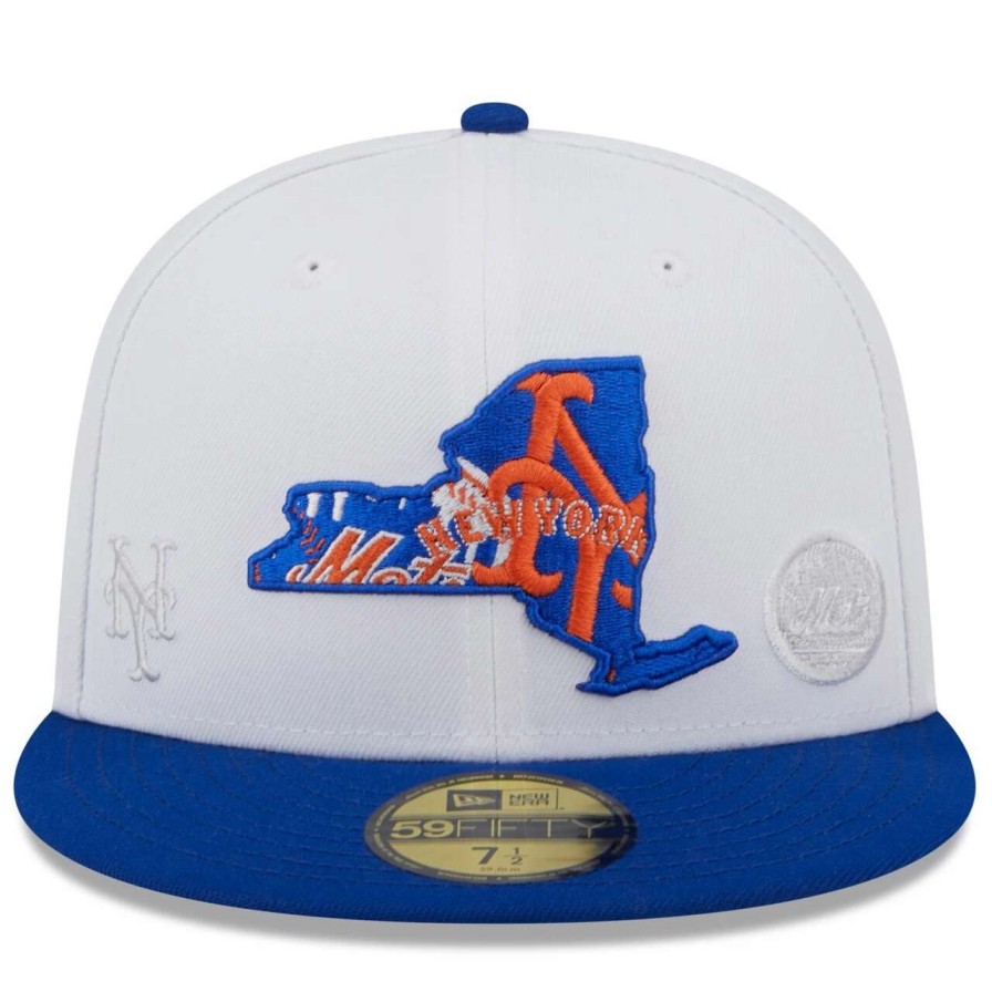 Team * | Men'S New York Mets New Era White/Royal State 59Fifty Fitted Hat