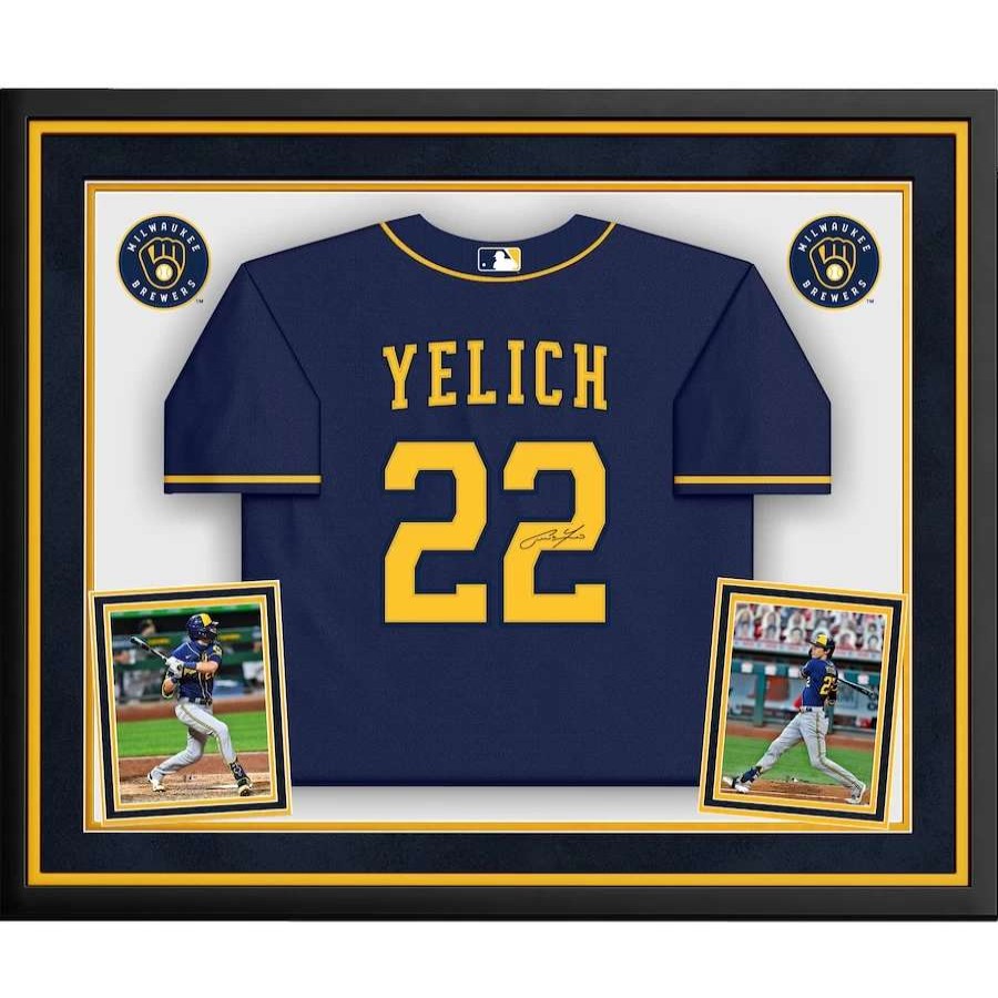 Collectibles & Memorabilia * | Autographed Milwaukee Brewers Christian Yelich Fanatics Authentic Deluxe Framed Blue Majestic Replica Jersey