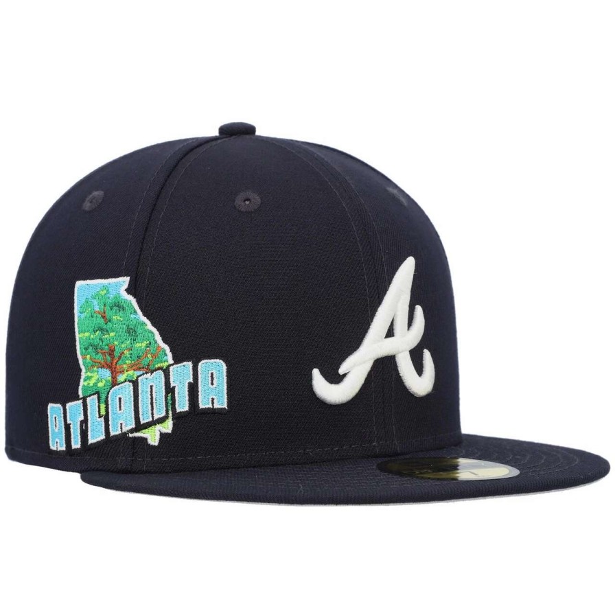 Team * | Men'S Atlanta Braves New Era Navy Stateview 59Fifty Fitted Hat