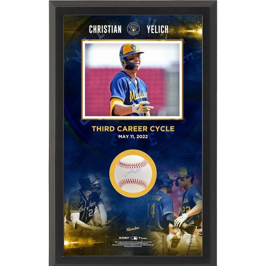 Collectibles & Memorabilia * | Autographed Milwaukee Brewers Christian Yelich Fanatics Authentic 3Rd Career Cycle Baseball Shadowbox Collage