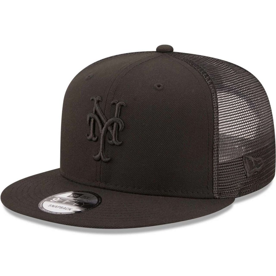 Team * | Men'S New York Mets New Era Blackout Trucker 9Fifty Snapback Hat