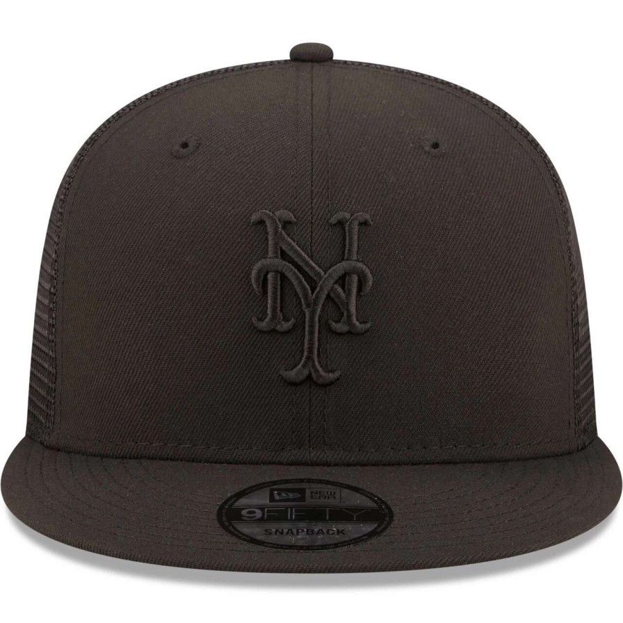 Team * | Men'S New York Mets New Era Blackout Trucker 9Fifty Snapback Hat