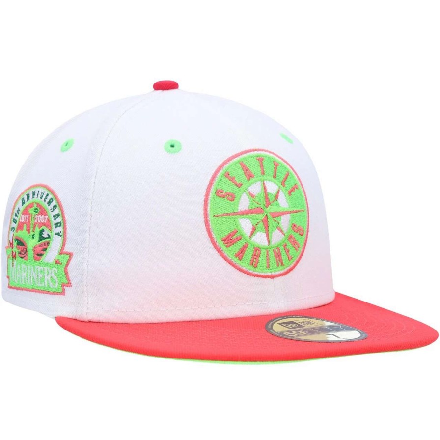 Team * | Men'S Seattle Mariners New Era White/Coral 30Th Anniversary Strawberry Lolli 59Fifty Fitted Hat