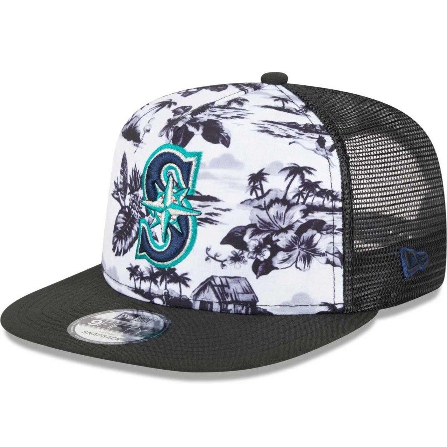 Team * | Men'S Seattle Mariners New Era White/Black Vacay 2.0 A-Frame Trucker 9Fifty Snapback Hat