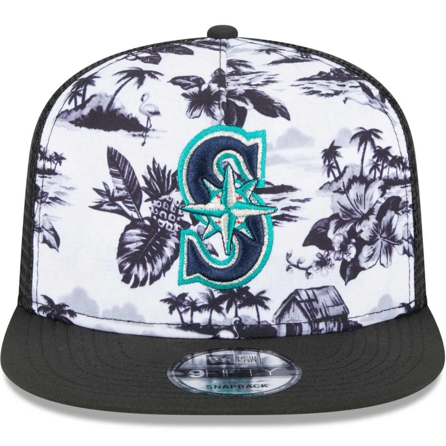 Team * | Men'S Seattle Mariners New Era White/Black Vacay 2.0 A-Frame Trucker 9Fifty Snapback Hat