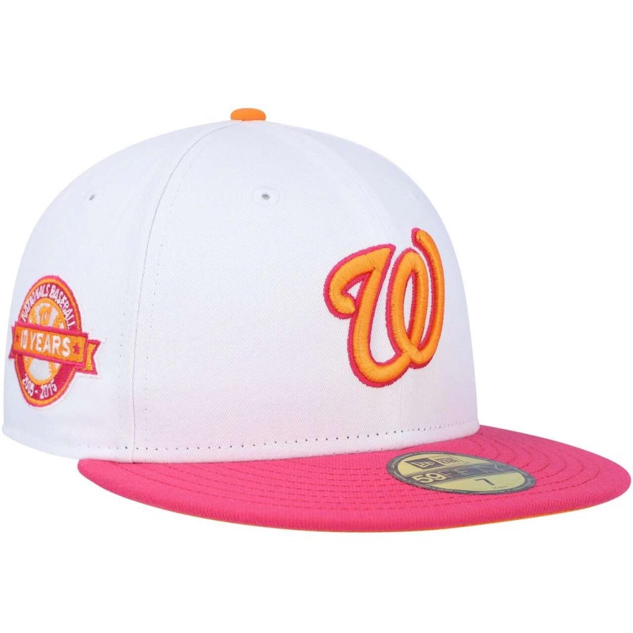 Team * | Men'S Washington Nationals New Era White/Pink 10Th Team Anniversary 59Fifty Fitted Hat