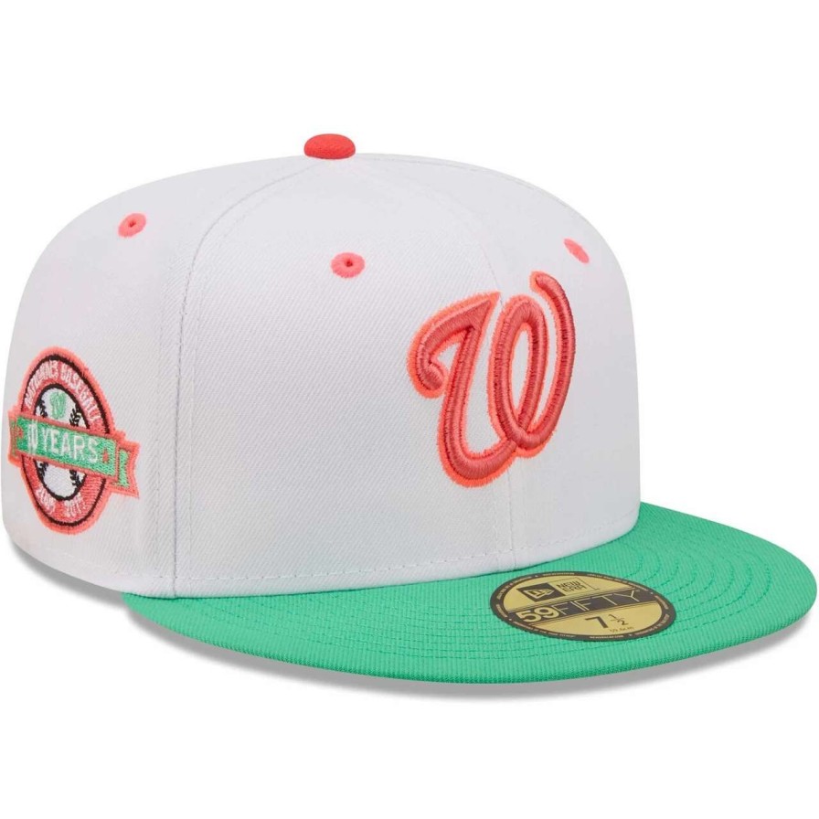 Team * | Men'S Washington Nationals New Era White/Green 10Th Anniversary Watermelon Lolli 59Fifty Fitted Hat