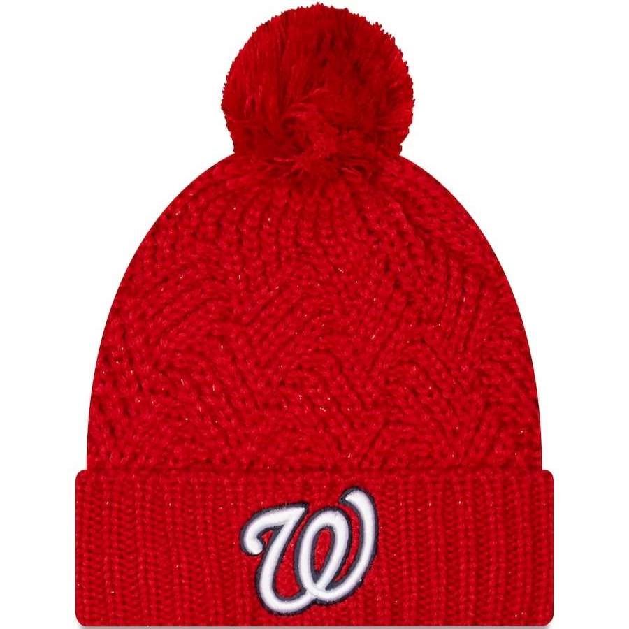 Team * | Women'S Washington Nationals New Era Red Brisk Cuffed Knit Hat With Pom