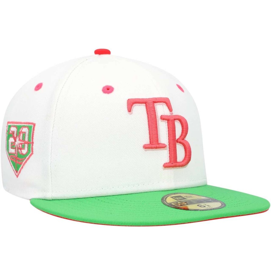 Team * | Men'S Tampa Bay Rays New Era White/Green 20Th Anniversary Watermelon Lolli 59Fifty Fitted Hat