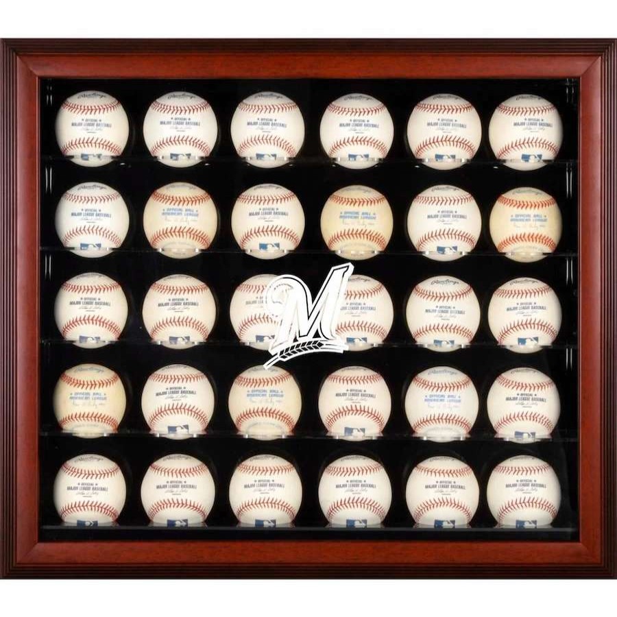 Collectibles & Memorabilia * | Milwaukee Brewers Fanatics Authentic Logo Mahogany Framed 30-Ball Display Case