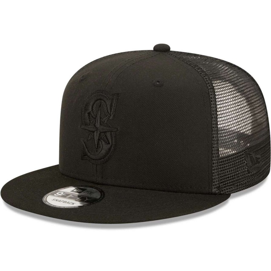 Team * | Men'S Seattle Mariners New Era Blackout Trucker 9Fifty Snapback Hat