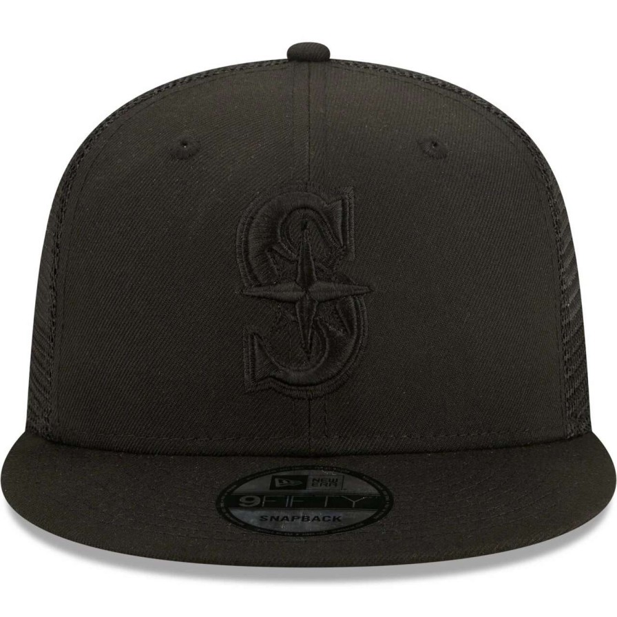 Team * | Men'S Seattle Mariners New Era Blackout Trucker 9Fifty Snapback Hat