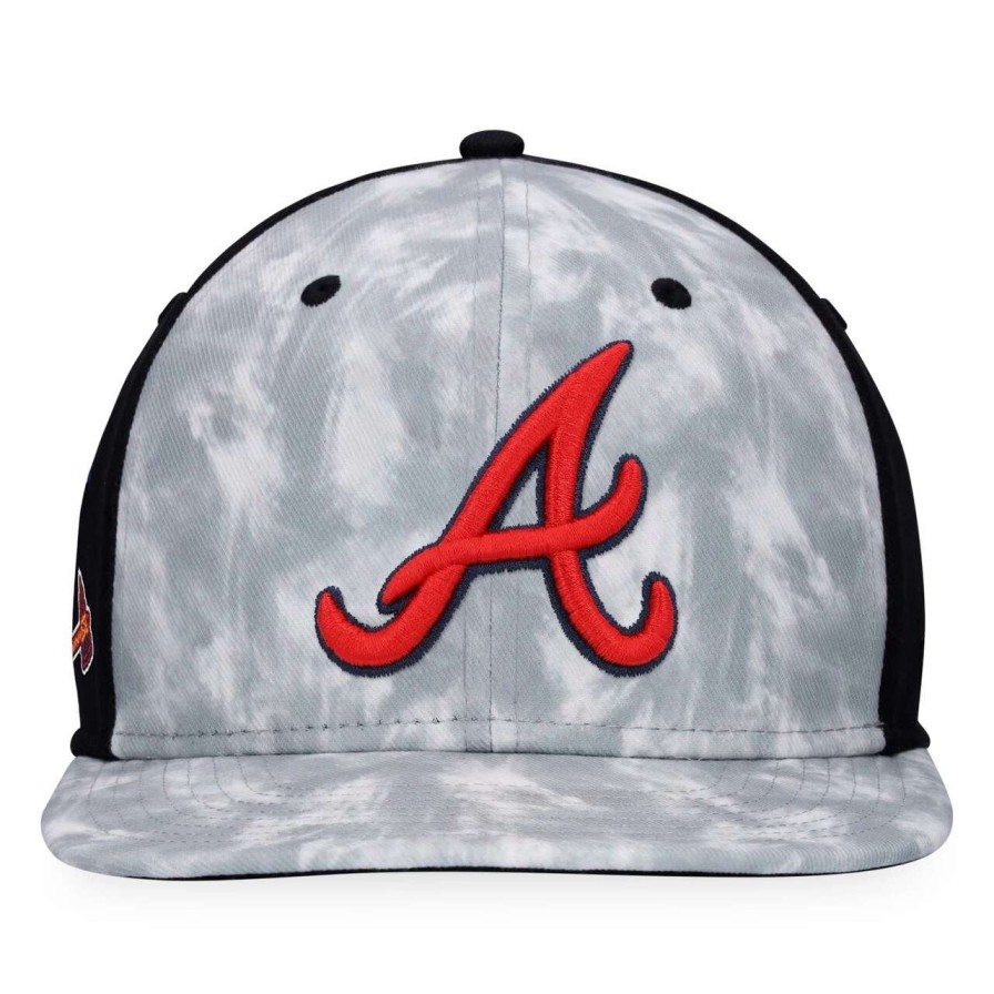 Team * | Men'S Atlanta Braves Majestic Gray Smoke Dye Snapback Hat