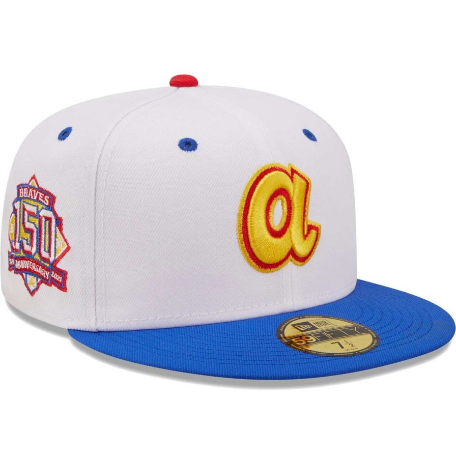 Team * | Men'S Atlanta Braves New Era White/Royal 150Th Anniversary Cherry Lolli 59Fifty Fitted Hat