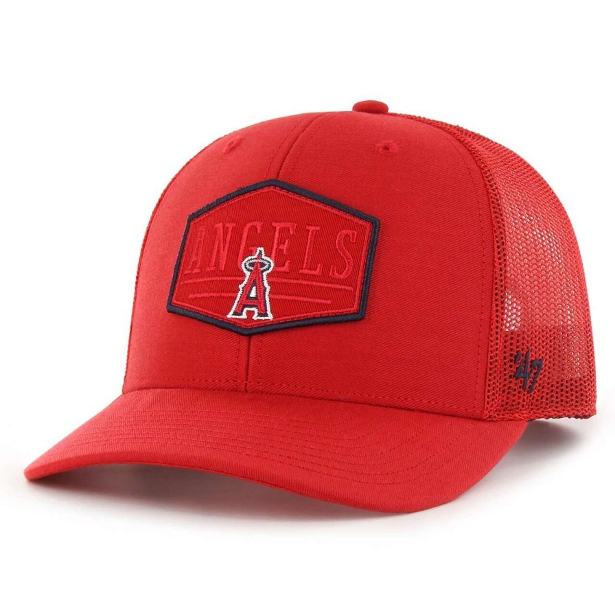 Team * | Men'S Los Angeles Angels '47 Red Ridgeline Tonal Patch Trucker Adjustable Hat