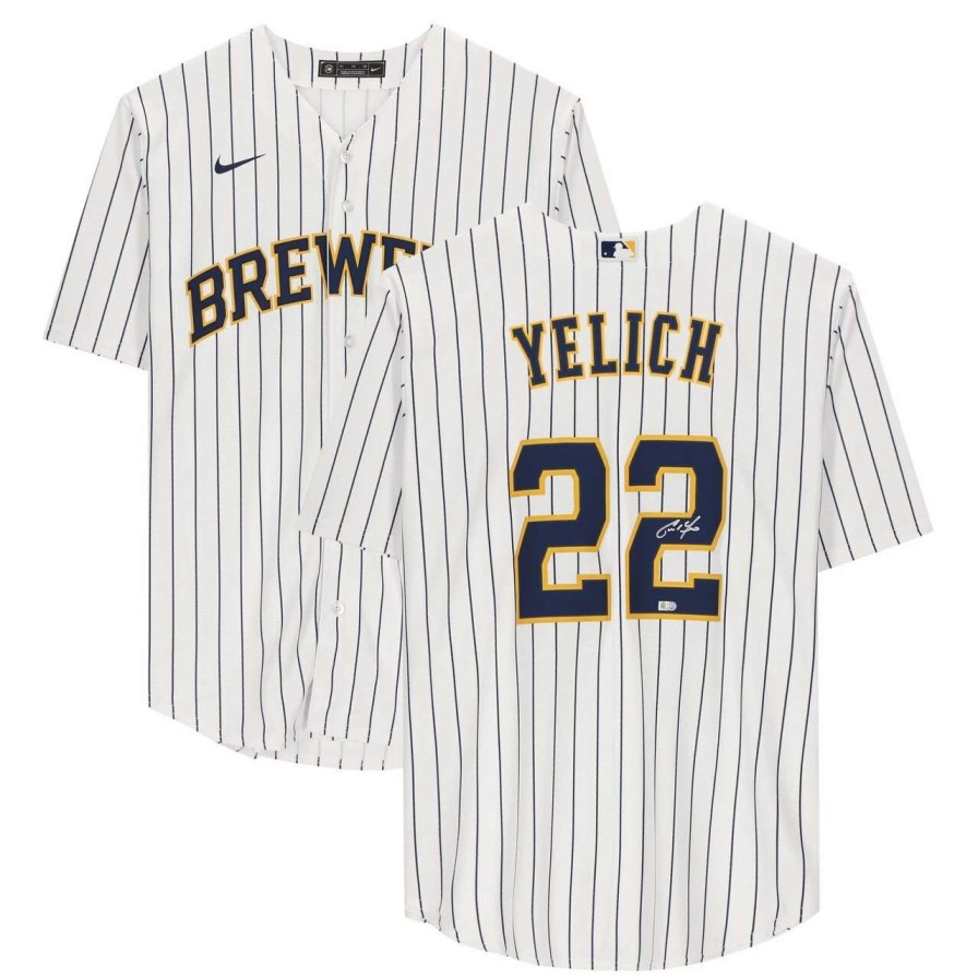 Collectibles & Memorabilia * | Autographed Milwaukee Brewers Christian Yelich Fanatics Authentic White Nike Replica Jersey