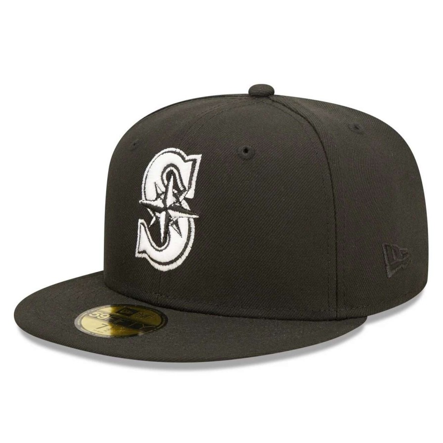 Team * | Men'S Seattle Mariners New Era Black Team Logo 59Fifty Fitted Hat