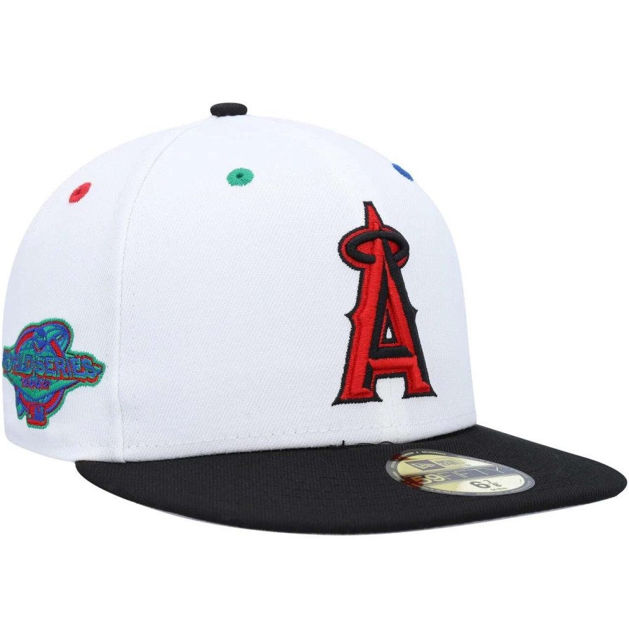 Team * | Men'S Los Angeles Angels New Era White/Black 2002 World Series Primary Eye 59Fifty Fitted Hat