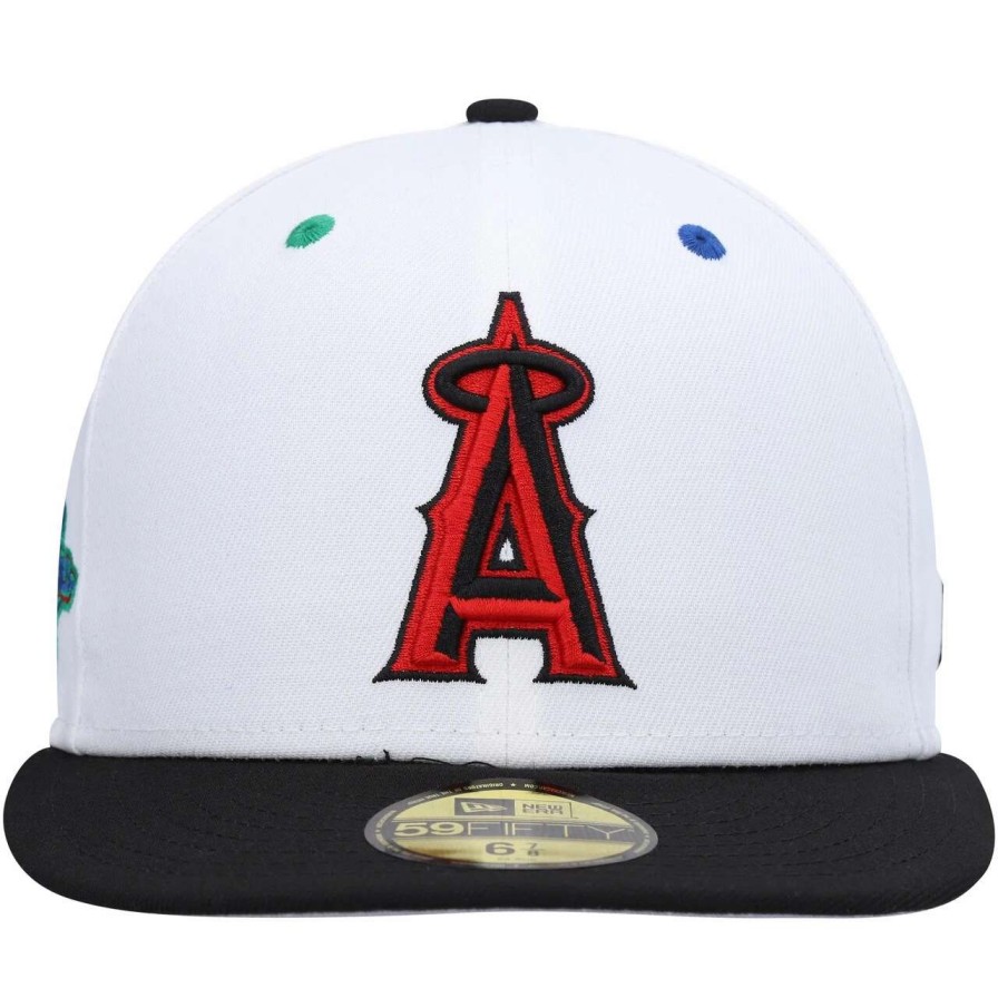 Team * | Men'S Los Angeles Angels New Era White/Black 2002 World Series Primary Eye 59Fifty Fitted Hat