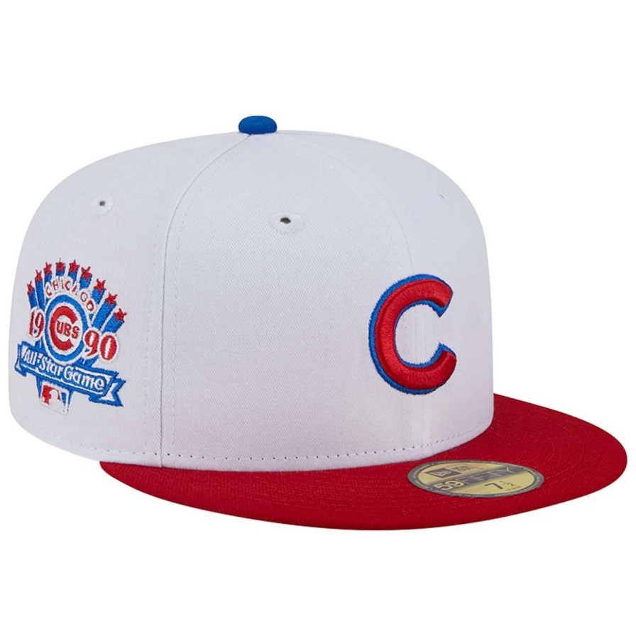 Team * | Men'S Chicago Cubs New Era White/Red Undervisor 59Fifty Fitted Hat