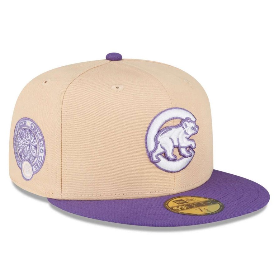 Team * | Men'S Chicago Cubs New Era Peach/Purple Wrigley Field Side Patch 59Fifty Fitted Hat