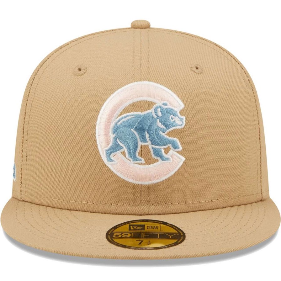 Team * | Men'S Chicago Cubs New Era Tan 100 Years At Wrigley Field Sky Blue Undervisor 59Fifty Fitted Hat