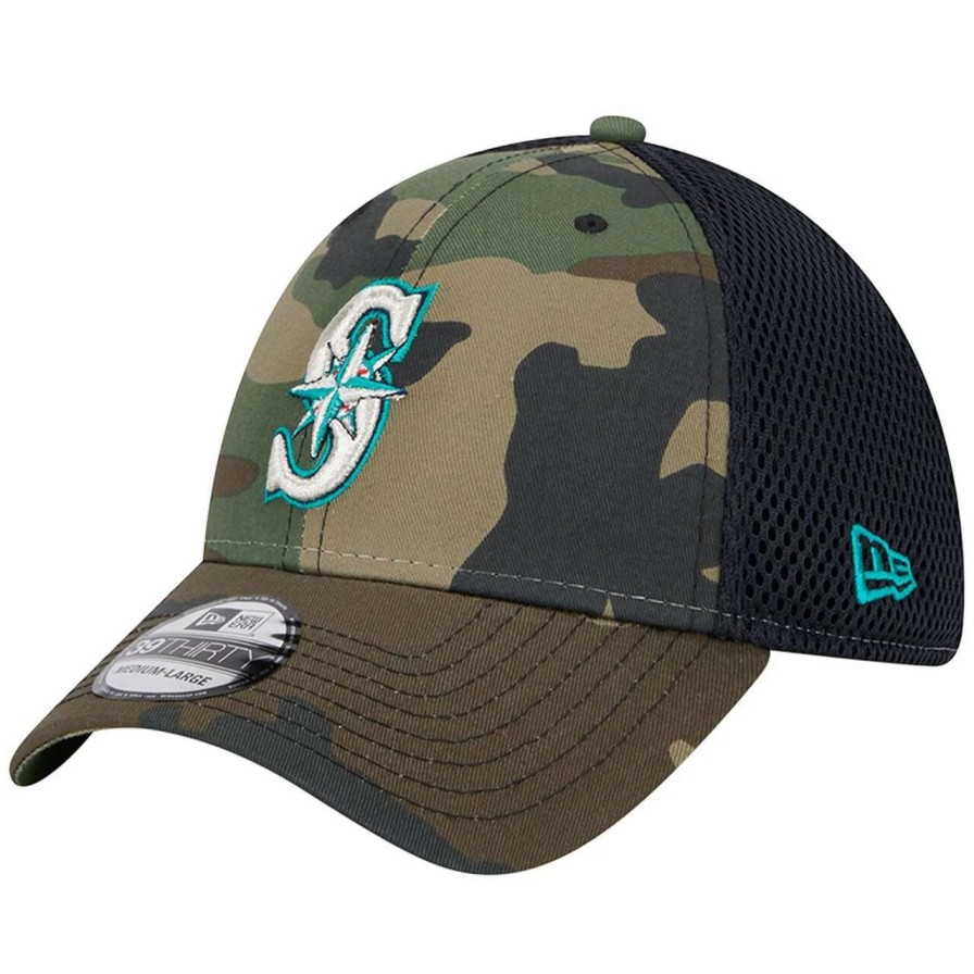 Team * | Men'S Seattle Mariners New Era Camo Team Neo 39Thirty Flex Hat