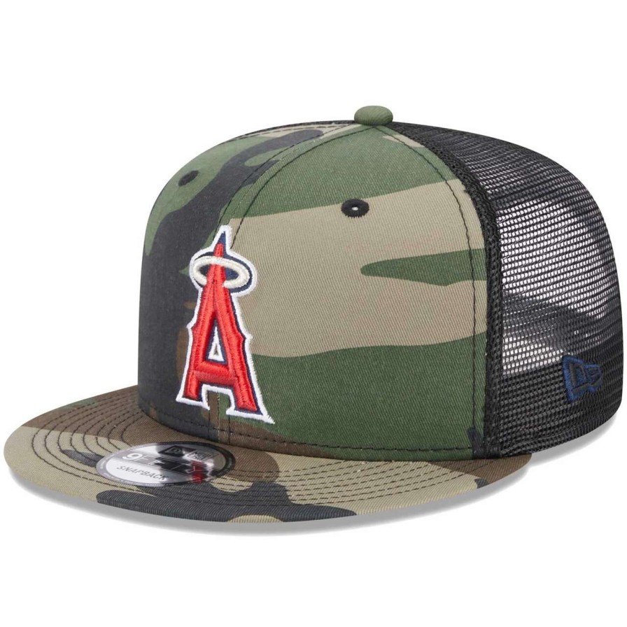 Team * | Men'S Los Angeles Angels New Era Camo Trucker 9Fifty Snapback Hat