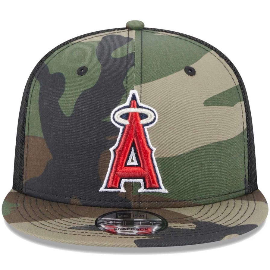 Team * | Men'S Los Angeles Angels New Era Camo Trucker 9Fifty Snapback Hat