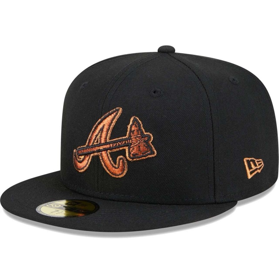 Team * | Men'S Atlanta Braves New Era Black Metallic Pop 59Fifty Fitted Hat