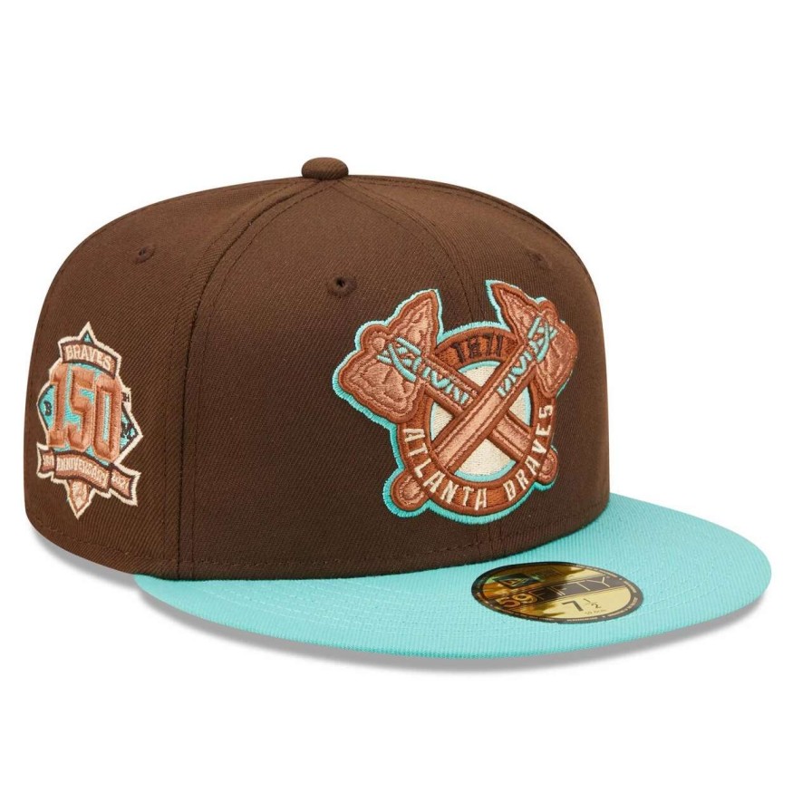 Team * | Men'S Atlanta Braves New Era Brown/Mint 150Th Anniversary Walnut Mint 59Fifty Fitted Hat