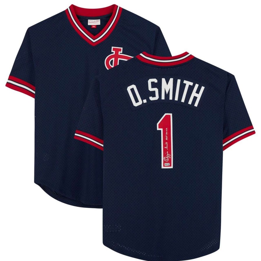 Collectibles & Memorabilia * | Autographed St. Louis Cardinals Ozzie Smith Navy Mitchell & Ness Authentic Jersey With "Hof 2002" Inscription