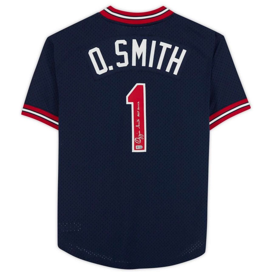 Collectibles & Memorabilia * | Autographed St. Louis Cardinals Ozzie Smith Navy Mitchell & Ness Authentic Jersey With "Hof 2002" Inscription