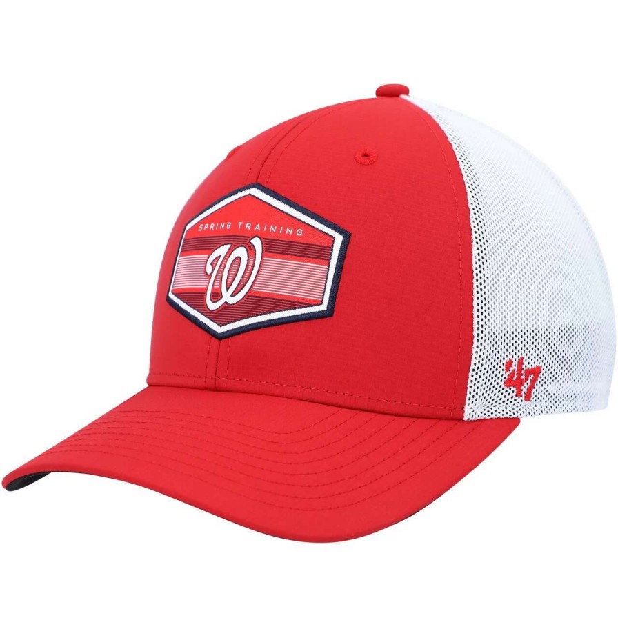 Team * | Men'S Washington Nationals '47 Red/White Spring Training Burgess Trucker Snapback Hat