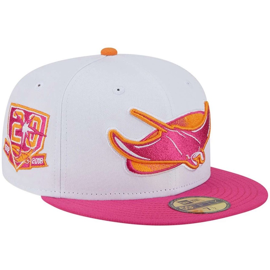 Team * | Men'S Tampa Bay Rays New Era White/Pink 20Th Team Anniversary 59Fifty Fitted Hat