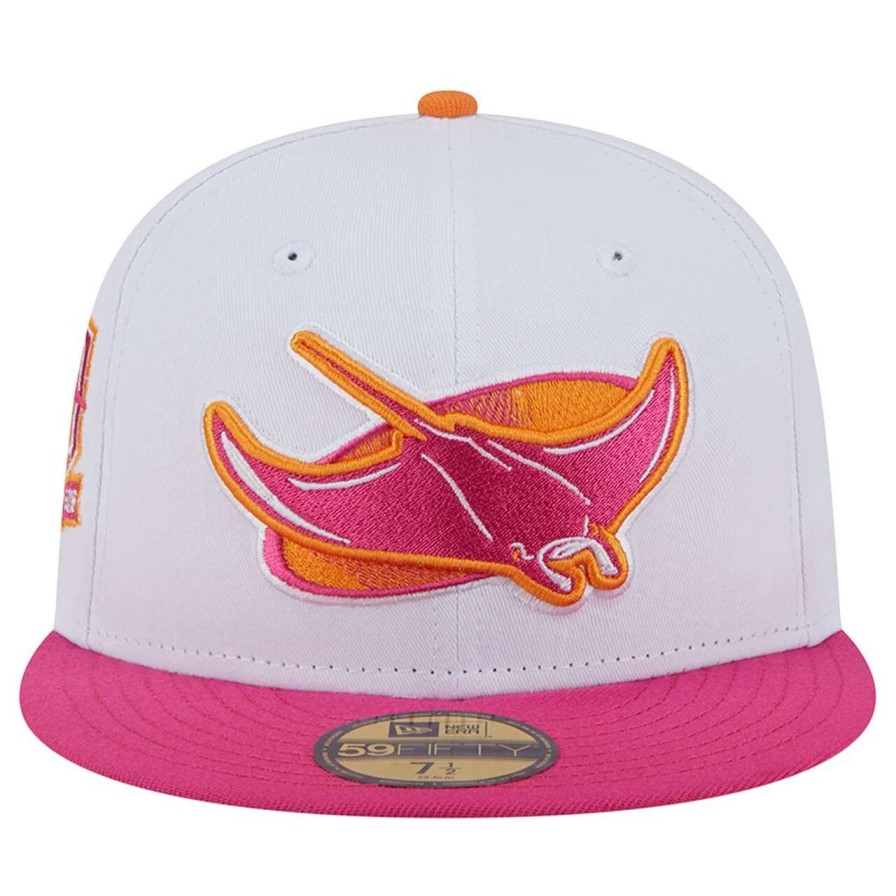 Team * | Men'S Tampa Bay Rays New Era White/Pink 20Th Team Anniversary 59Fifty Fitted Hat