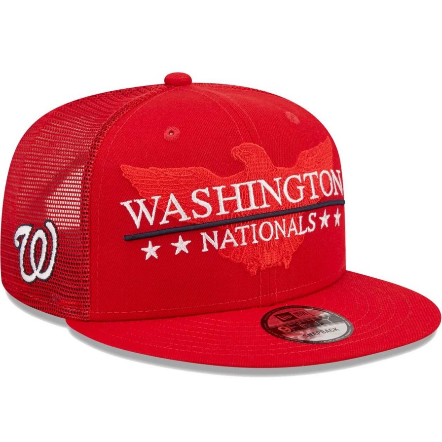 Team * | Men'S Washington Nationals New Era Red Patriot Trucker 9Fifty Snapback Hat