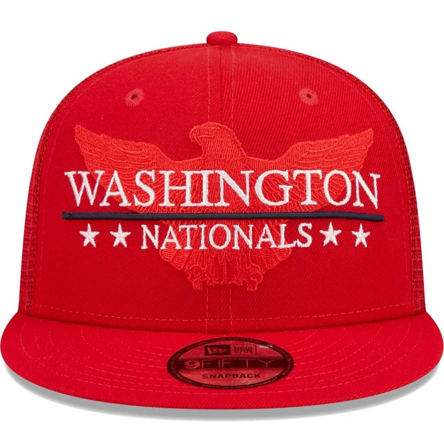 Team * | Men'S Washington Nationals New Era Red Patriot Trucker 9Fifty Snapback Hat