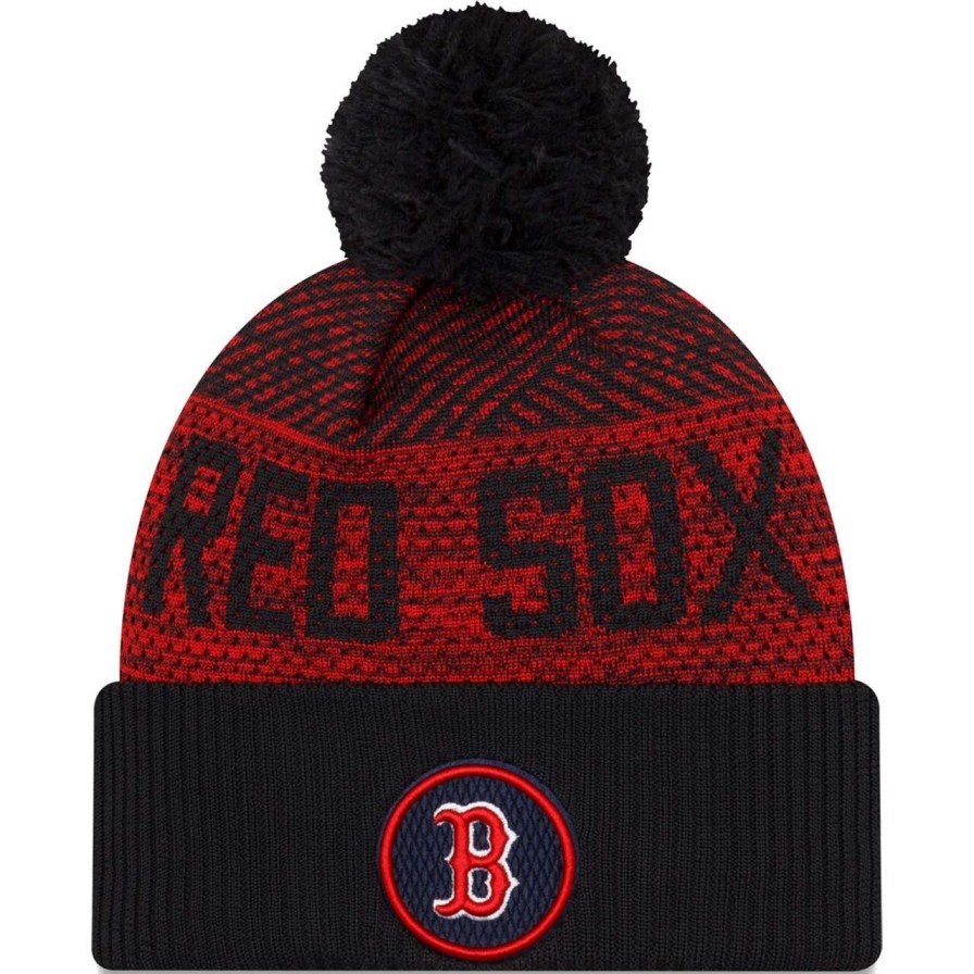 Team * | Men'S Boston Red Sox New Era Navy Authentic Collection Sport Cuffed Knit Hat With Pom