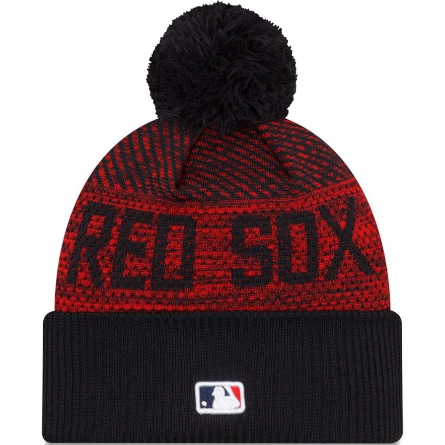 Team * | Men'S Boston Red Sox New Era Navy Authentic Collection Sport Cuffed Knit Hat With Pom